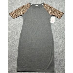 LulaRoe Julia Dress Womens Size M Gray Round Neck Short Sleeve Stretch New